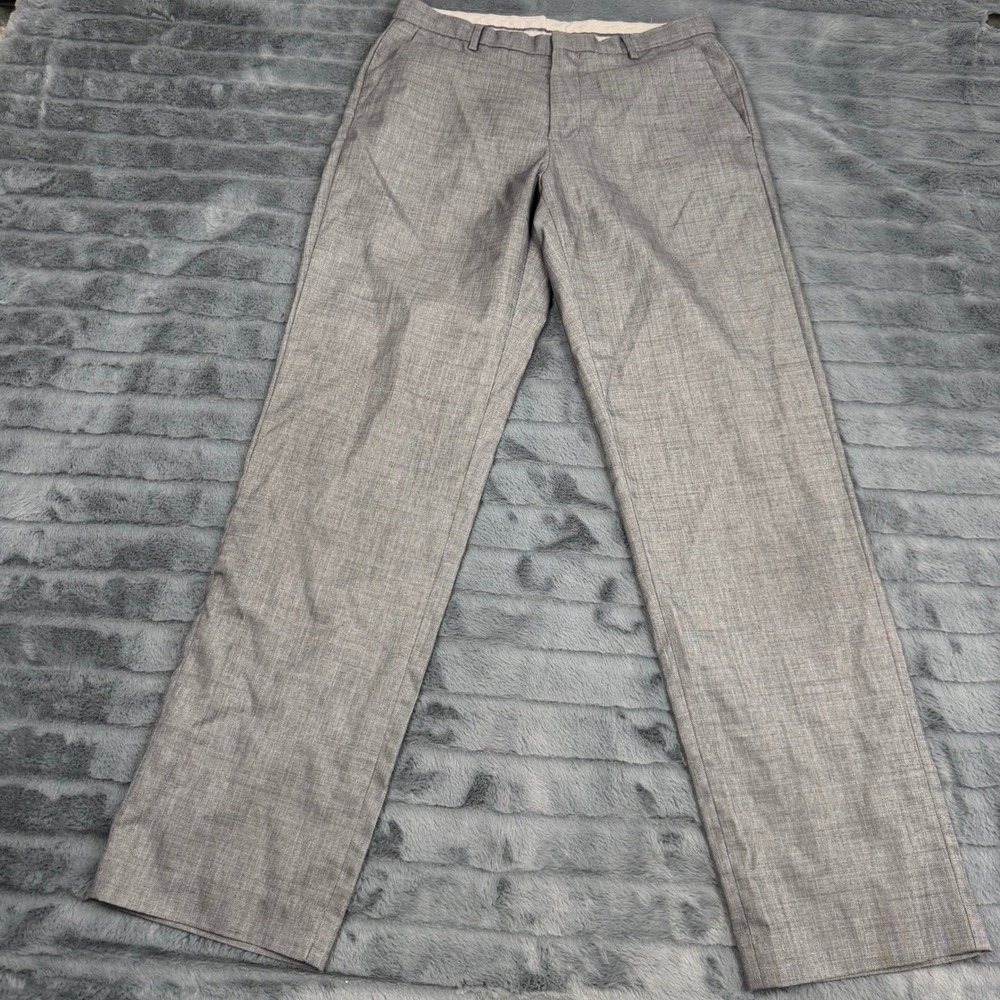 Calvin Klein Mens Gray Dress Pants Flat Front Trousers 30x32 Heathered Gray